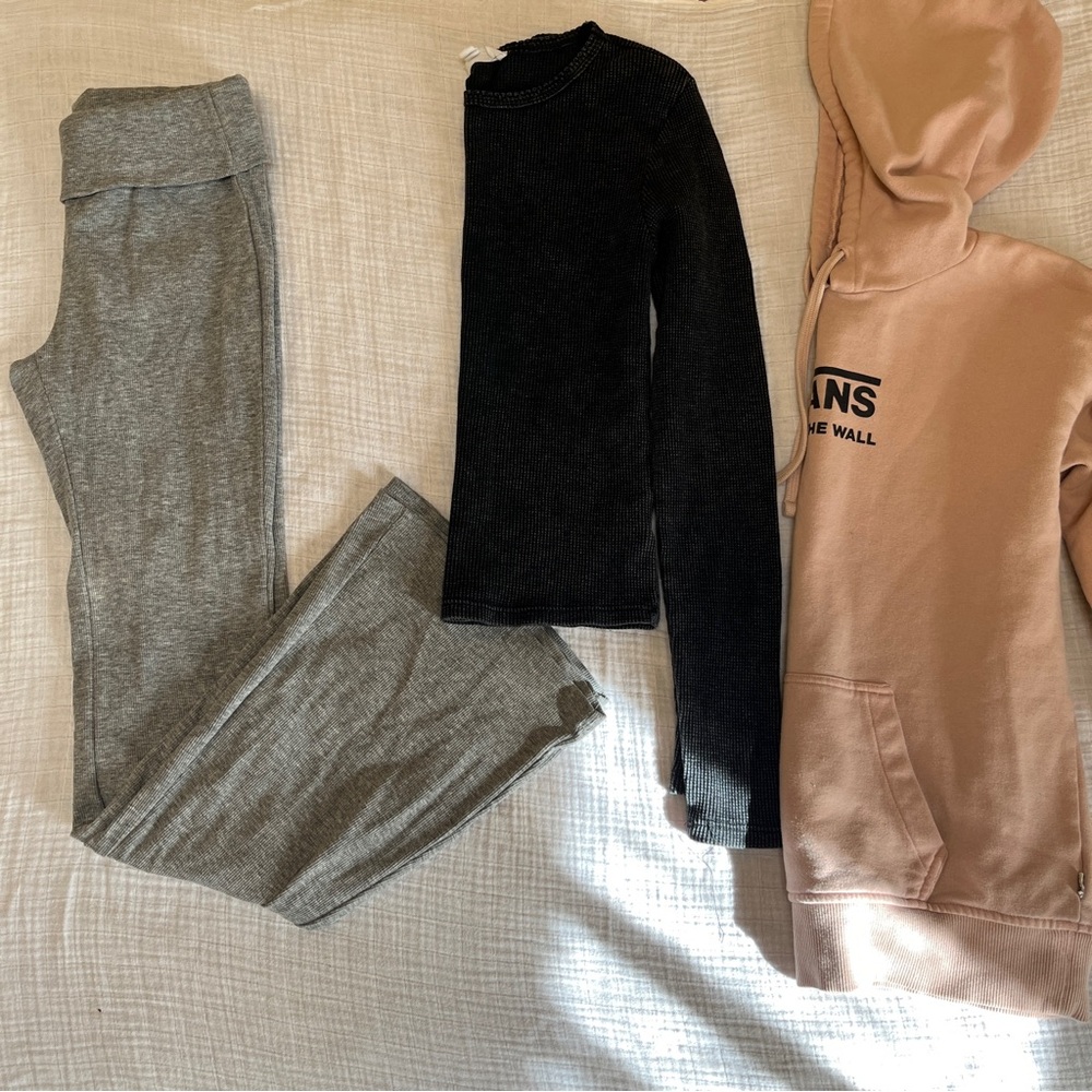 Teens tweens clothing lot Vans hoodie Shein flare pants thermal tee size XS